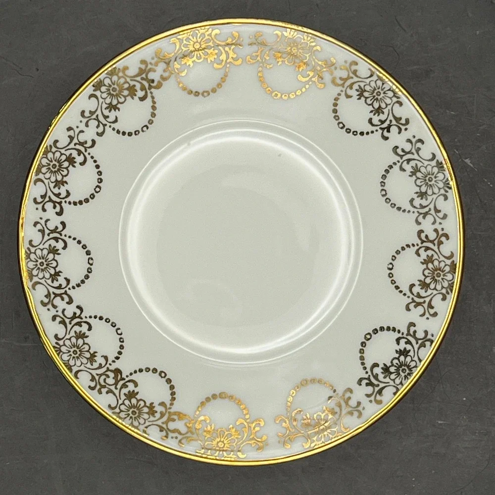 Vtg Limoges France Porcelain Butter Pad Trinket Dish Gold Gilt Floral‎ Rim 4